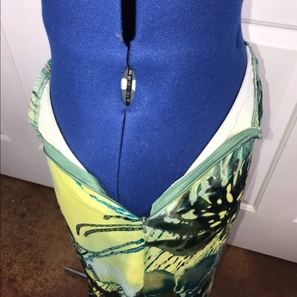 Half‎ Moon Bay 2X green floral pattern layered silk blend flutter midi skirt - Picture 5 of 8